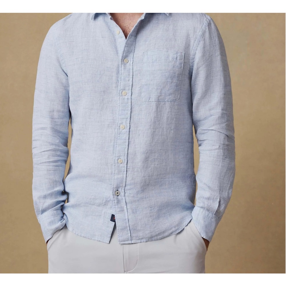 NWT Faherty Linen Laguna Shirt XL Light Blue Melange Long Sleeve Beach $188